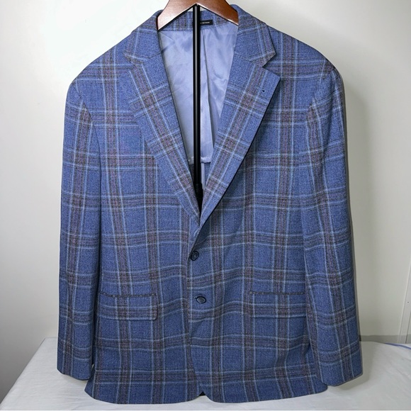 Joseph Abboud Blue Plaid Sport Coat with Subtle Brown Windowpane